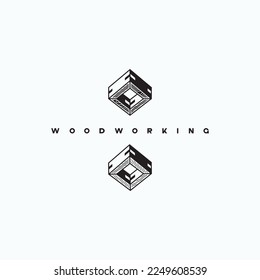 illustration consisting of a picture of a piece of wood and the inscription "woodworking" in the form of a symbol or logo