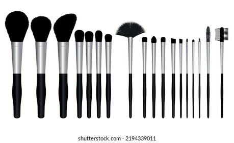 An illustration consisting of a set of brushes for professional make-up. All types of makeup brushes