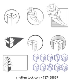 illustration consisting of several images of boxes in the form of containers