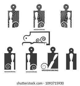 
an illustration consisting of several images of a chisel plowing a tree and the inscription "woodworking"