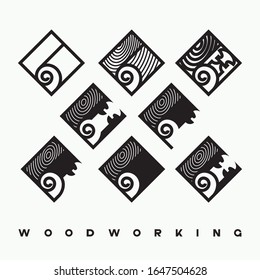 
an illustration consisting of several images of a chisel plowing a tree and the inscription "woodworking"