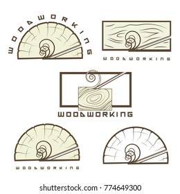 

an illustration consisting of several images of a chisel plowing a tree and the inscription "woodworking"