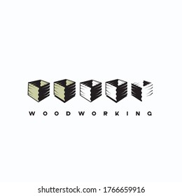 
an illustration consisting of several images of a cut piece of deoev and the inscription "woodworking" in the form of a symbol or logo