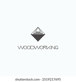 an illustration consisting of several images of a cut piece of wood and the word "woodworking" as a symbol or logo