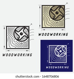 illustration consisting of several images of the face mill and the inscription "wood processing". Stylized drawing