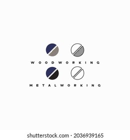 illustration consisting of several images of milling cutters for wood and metal and the inscription "woodworking" and "metalworking" in the form of a symbol or logo