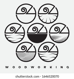 
an illustration consisting of several images of a planer plowing tree and the inscription "woodworking"