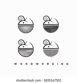 
an illustration consisting of several images of a planer plowing tree and the inscription "woodworking"