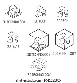 an illustration consisting of several images of the text "3D technologies" in the form of a symbol or logo