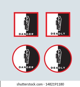 
illustration consisting of several warning signs in the form of a skeleton in a coffin.