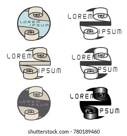 
an illustration consisting of six different images of a paper sheet with an inscription in the form of a symbol or logo