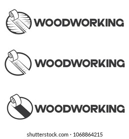 an illustration consisting of three different images of a piece of wood and chips in the form of a symbol or logo
