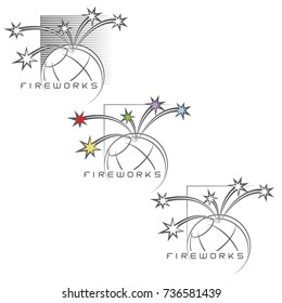 an illustration consisting of three different images of fireworks in the form of a symbol or logo
