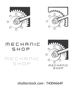 an illustration consisting of three different images of a gear, a wrench and a nut