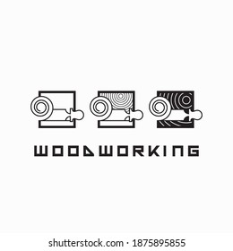 
an illustration consisting of three images of a chisel plowing a tree and the inscription "woodworking"
