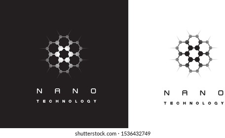 an illustration consisting of two different images of atoms in the form of a logo