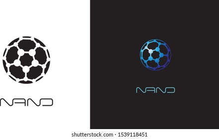 an illustration consisting of two different images of atoms in the form of a logo
