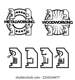 an illustration consisting of two images of a chisel plowing a tree and the inscription "woodworking" and 

"metalworking"