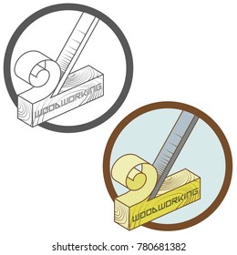 

an illustration consisting of two images of a chisel plowing a tree and the inscription "woodworking"