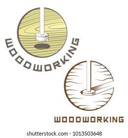 The illustration consisting of two images of the face milling cutter and the inscription "woodworking"
