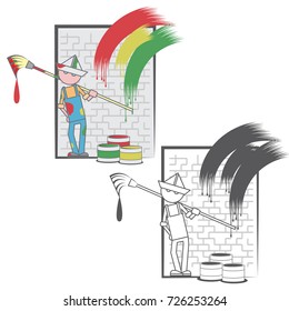 illustration consisting of two images in the form of a painter with a brush