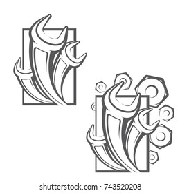 illustration consisting of two images of spanners and nuts in the form of a symbol