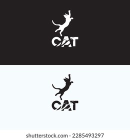
illustration consisting of the words "cat" and silhouettes of black cats .Vector illustration of black cats.