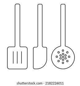The illustration consists of a set of kitchen utensils. Essentials for cooking