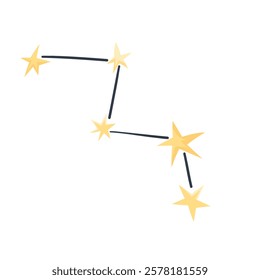 Illustration with the constellation Cassiopeia. Poster with stars for the children's room. Vector template for any design. Yellow star in flat style