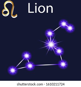 Illustration constellation Lion with stars in the night sky
