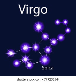 Illustration constellation  Virgo  with stars Spica in the night sky
