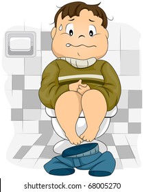 Illustration Of A Constipated Kid Sitting On A Toilet Bowl