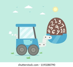 Illustration of a Construction Excavator Carrying Soil with Numbers