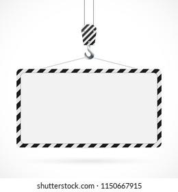 Illustration of a construction road sign and hook isolated on a white background.