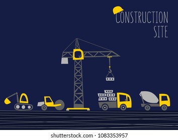 Illustration of the construction site with machinery