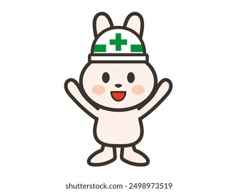 Ilustración de un conejo de la obra de construcción animando con alegría