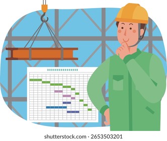 Ilustración de los trabajadores de la obra y el horario