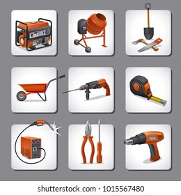 illustration of construction tools icons set