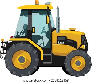 illustration construction tractors vehicles yellow color set realistic isolated white