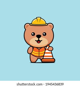 Illustration eines Bauarbeiters süßer Bär, Vektordesign