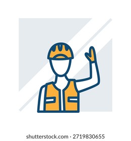Ilustración de un icono de un trabajador de la construcción saludando a otros, enfatizando la conciencia de seguridad