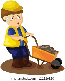 illustration of construction worker pushing a wheelbarrow
