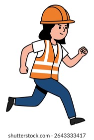 illustration of a construction worker running wearing a hard hat and safety vest.