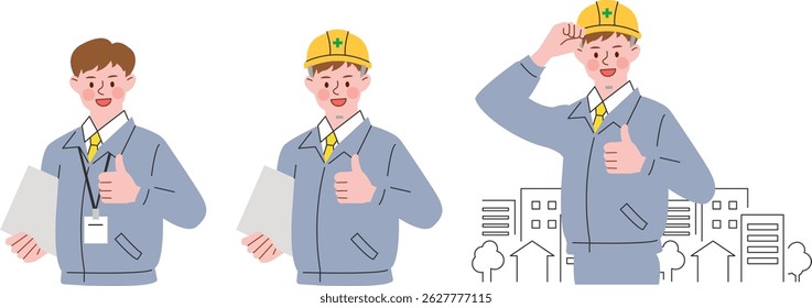 Illustration of construction worker with various poses