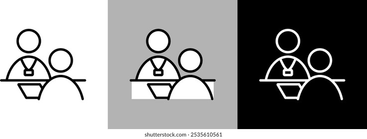 Illustration of consulting with staff and teachers. Simple line drawing vector icon.