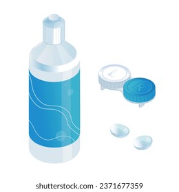 Illustration of contact lens case and cleaning solution