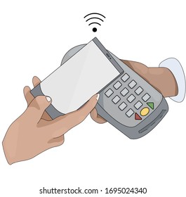 illustration of contactless payment via terminal by phone