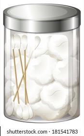 Illustration Of A Container With Cotton Balls And Cotton Buds On A White Background