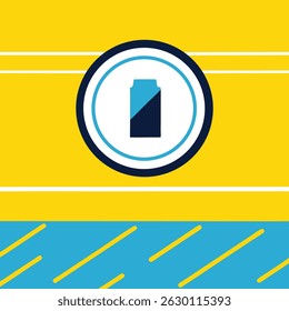 Ilustración de un contenedor dentro de un círculo con fondo amarillo y diseño de sección inferior a rayas azules