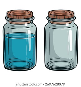 Illustration von Behältern mit und ohne Wasser, Vektorgrafik perfekt für wissenschaftliche Experimente Physik pädagogisches Design oder klares transparentes Konzept Thema